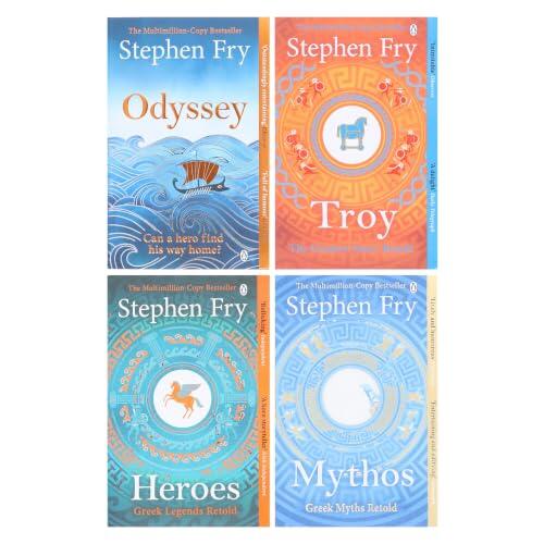 Stephen Fry Greek Myths Series 4 Books Collection Set (Mythos, Heroes, Troy & Odyssey)