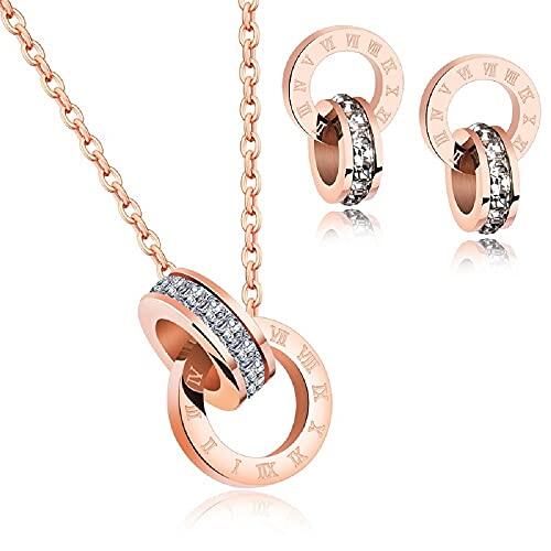 Crystalline Azuria Mujer 18ct Chapado en Oro Rosa Blanco Cristales Redondo Juego de joyas Collar con Colgante 45 cm Pendientes para Mujer y Niña