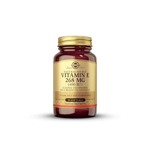 Solgar - Vitamina E 268 mg (400 UI), D-Alfa Tocoferol y mezcla de Tocoferoles, 50 Cápsulas blandas