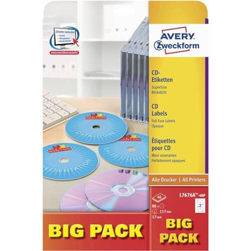 Avery Zweckform CD/DVD Labels Blanco - Etiquetas de impresora (Blanco, A4, Papel, Laser/Inyección de tinta, Permanente, Mezclar)