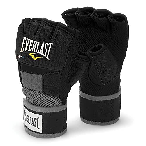 Everlast Vendas de Mano Evergel (Mediana), Negras para Guantes de Boxeo, Diseño Delgado con Cierres Compress-X - Equipo Auténtico
