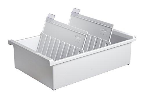 HAN 1x Bandeja para tarjetas gris claro DIN A5 300 tarjetas Patas de goma | Fabricado en Alemania, DIN A5, 228x96x347 mm, placa divisoria, bandeja para tarjetas, caja para archivador de tarjetas