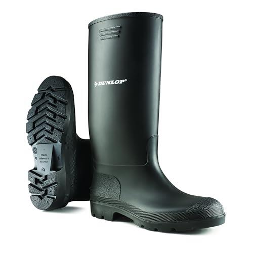 DUNLOP Pricemastor – Botas de agua unisex de PVC y caucho – Impermeables con puntera blanda, resistentes a productos químicos, altas y cómodas – Negras – Tallas 46