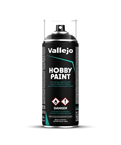 Vallejo Hobby Paint Spray Negro 400 Ml. Imprimación en Spray para Modelismo y Maquetas de Acabado Mate y Autonivelante. Capa Base en Aerosol con 2 Difusores