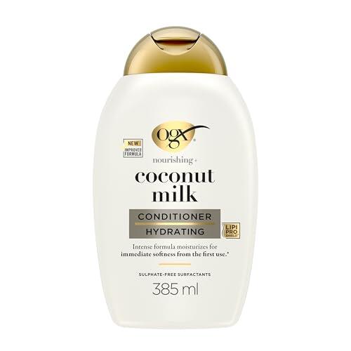 OGX Nourishing + Coconut Milk Conditioner (385 ml), acondicionador hidratante con leche y aceite de coco y proteína de leche hidrolizada, sin sulfatos, para cabello seco