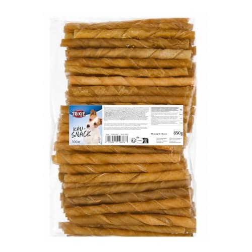 TRIXIE Rollitos masticables de ternera para perros – ø 9–10 mm, 100 uds | Snack dental retorcido, sabroso y duradero – Sin azúcares añadidos ni gluten – Natural, 12 cm de largo