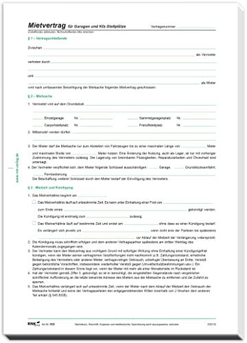 RNK Verlag - RNK Verlag Vordruck "Mietvertrag für Garagen, DIN A4
