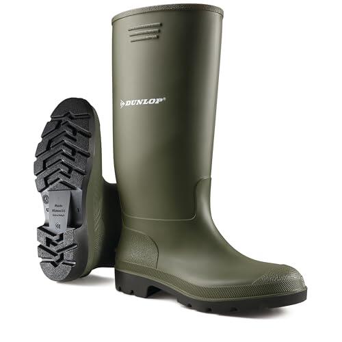 DUNLOP Pricemastor para hombre y mujer – Botas de agua y de caucho, impermeables, con puntera blanda – Resistentes a productos químicos – Altas – PVC – Verde/Negro – Tallas 43
