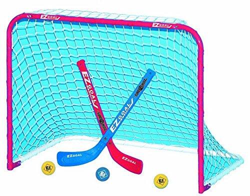 EZGoal Mini Meta Plegable con 2 Palos y 3 Bolas, Rojo/Blanco