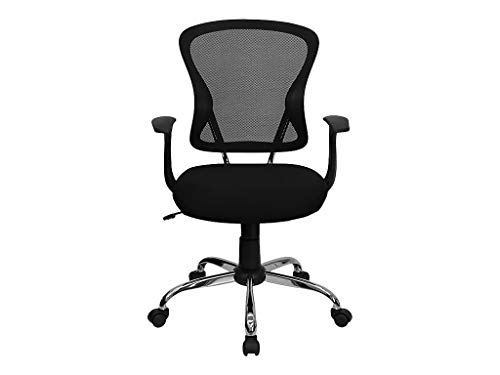 Flash Furniture Silla de Oficina Alfred, giratoria, de Malla Negra, con Respaldo Medio, Base y Brazos cromados