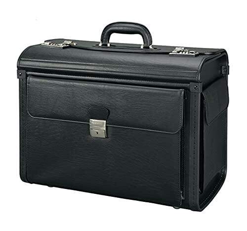 Alassio 45047 Vicenza - Maletín de piloto (Piel sintética, Aprox. 46 x 35 x 21,5 cm), Color Negro, Negro, 46 cm, Maletín de piloto