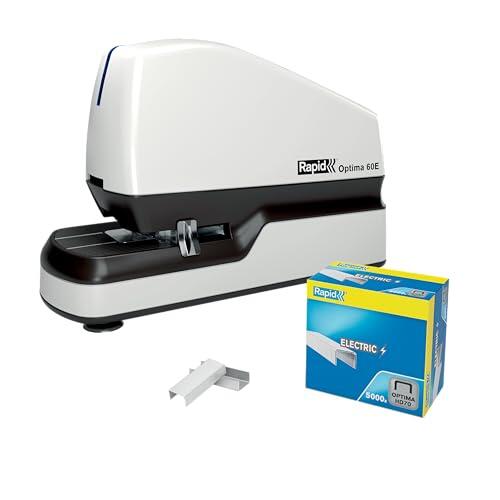 Rapid 2102355 - Grapadora Eléctrica Contactless Optima 60E, Grapadora Automática Profesional para Oficina, Diseño Resistente, 5.000 Grapas Incluidas, Blanca, 60 Hojas