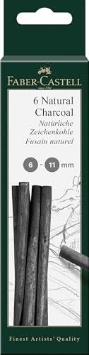 FABER-CASTELL 129398 - Carboncillo Pitt natural, 6 unidades, 6-11 mm