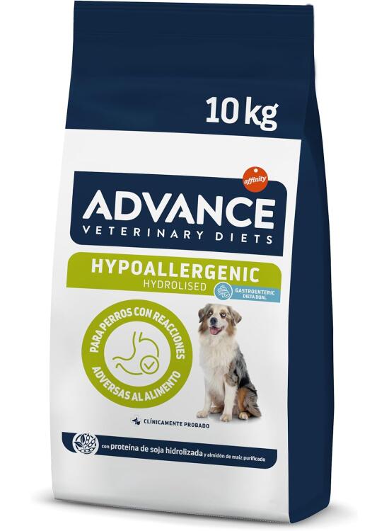 Advance Veterinary Diets Hypoallergenic, Pienso para Perros para Reducir las Intolerancias alimentarias, 10kg