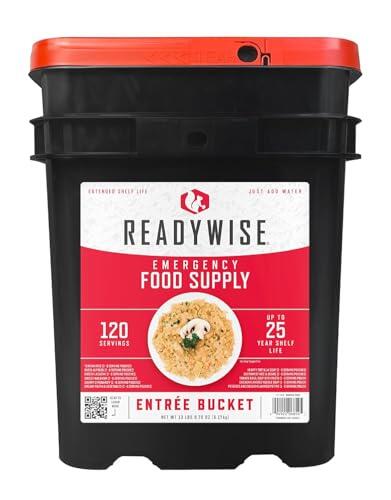 ReadyWise, 120 raciones, sólo almuerzo y cena, 13 recetas diferentes, cubo para llevar, liofilizado, Hasta 25 Años de Vida Útil, 7 días para 2 personas