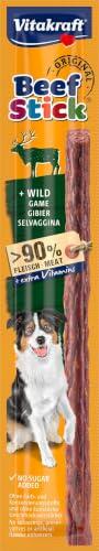 Vitakraft Beef Stick, stick carne, golosina perro, caza (1x 12g) | snack perro cárnico, más 90 % carne, premio o entrenamiento, sin azúcares añadidos, envasado individual y porcionable