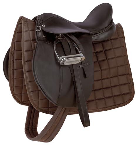 Covalliero Juego de silla de montar, Haflinger, marrón, 17,5 pulgadas, ancho de la silla 34,5 cm, longitud de la cincha 125 cm, cómoda, buen ajuste, incluye silla y mantilla.