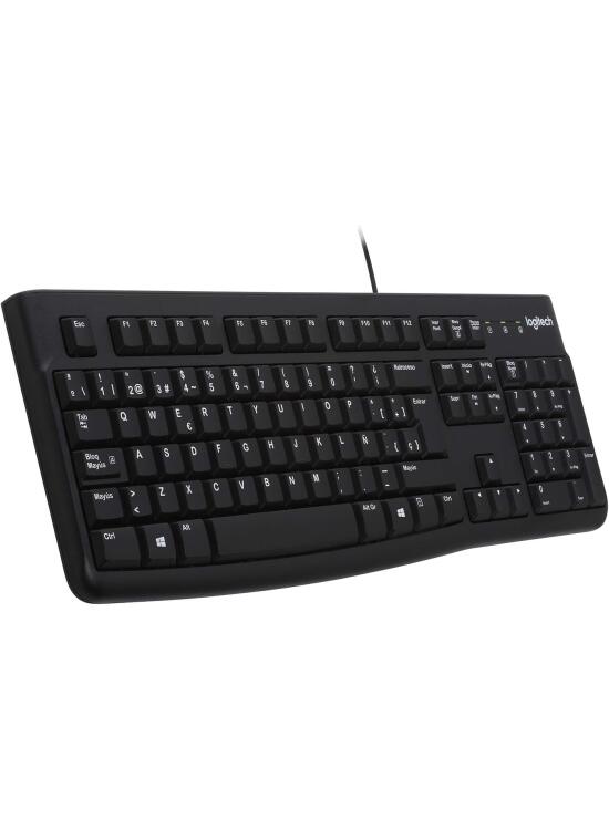 Logitech K120 Teclado con Cable Business para Windows, Tamaño Normal, Resistante a Líquido, Barra Espaciadora Curvada, PC/Portátil, Disposición QWERTY Español, color Negro