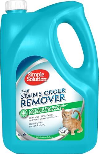 Simple Solution Quitamanchas y olores para gatos, 4 litros | Limpiador enzimático para orina, heces y vómito de gatos y mascotas en 15 min.