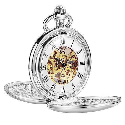 ShoppeWatch Reloj de Bolsillo para Hombre con Cadena | Reloj de Bolsillo Antiguo Cuerda Manual con Movimiento Mecánico Clásico | Steampunk Pocket Watch PW20