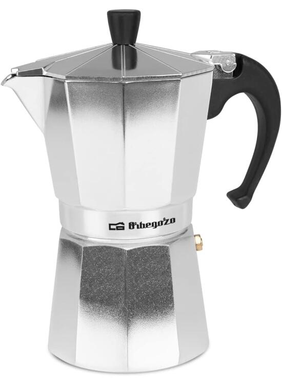 Orbegozo KF 600, Cafetera italiana, 6 tazas de capacidad, apta para cocinas a gas, eléctricas y vitrocerámicas, mango ergonómico, válvula de seguridad, interior de fácil limpieza, color plata