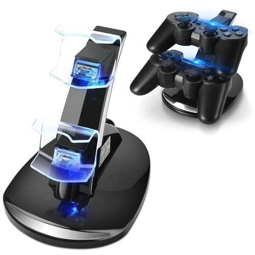 Base de Carga para Controlador PS3 de TNP para Sony PlayStation 3 Controlador Dualshock 3 Carga, Estaci�n de Acoplamiento de 2 Niveles y 2 Puertos compatibles con Cable USB PS3 con