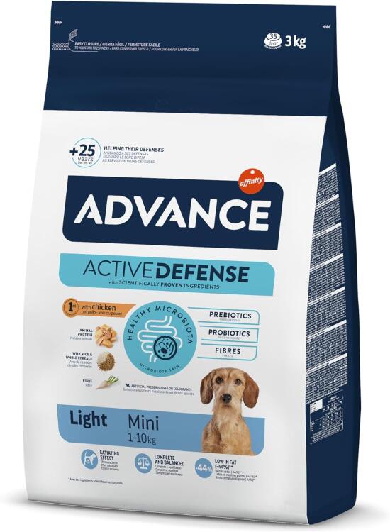 Advance Mini Light, Pienso para Perros Adultos de Razas Pequeñas Bajo en Grasa con Pollo, 3kg