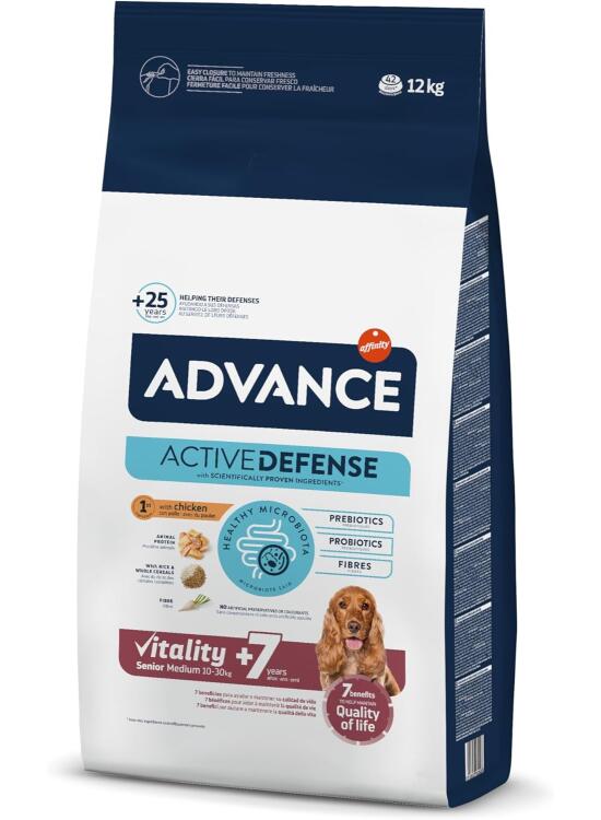Advance Medium Senior, Pienso para Perros Senior (+7 años) de Razas Medianas con Pollo, 12kg