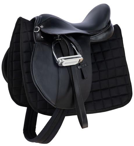 Covalliero Juego de Silla, Haflinger, Negro, 17,5 Pulgadas, Ancho de la Silla 34,5 cm, Longitud de la cincha 125 cm, cómodo, Buen Ajuste, Incluye Silla y Mantilla.