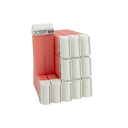 Epilwax 12 Cartuchos Roll-On de 100 ml de Cera Depilatoria Tibia Cera profesional de Rosa para Depilación con Bandas Depilatorias des las piernas, axilas, y el cuerpo