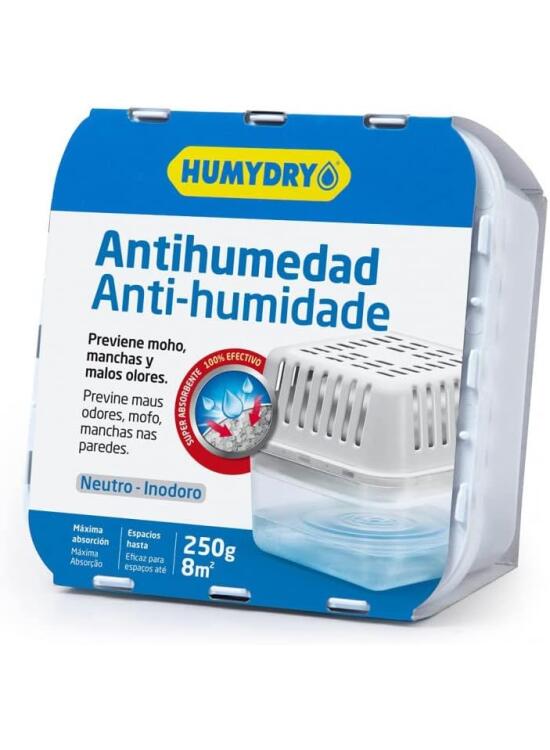 HUMYDRY - Aparato Compact 250g – Deshumidificador Antihumedad sin Electricidad – Absorbe la Humedad y Reduce Olores – Ideal para Armarios y Estancias Pequeñas hasta 8 m²