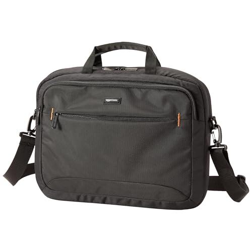 Amazon Basics Maletín Compacto para portátil con Correa para el Hombro y Bolsillos para Accesorios (15,6 Pulgadas, 40 cm), Negro, 1 Unidad