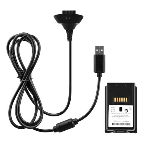 OSTENT Cable Cargador 2 en 1 + Batería Recargable para Microsoft Xbox 360 Mando Inalámbrico, Color Negro