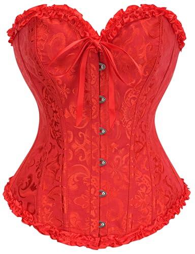 SZIVYSHI Corset Mujer Top, Bustier Shapewear Lencería, Cintura de Encaje Push Up Body (Rojo, M)