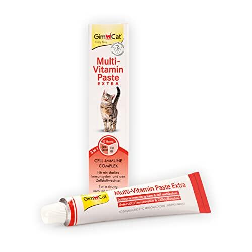 GimCat Multi-Vitamin Extra, pasta multivitaminas - Snack para gatos, con beta-glucano y omega 3 & 6 para una protección celular saludable - 1 tubo (1 x 200 g)