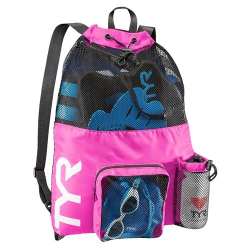 TYR Big Mesh Mummy Backpack for Swim, Gym and Workout Gear, Black, 40-Liter Capacity