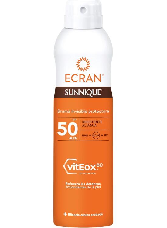 Ecran Sunnique - Bruma Protectora Solar FPS 50, Protección UVB + UVA e IR-A, Refuerza las Defensas, Protege la Piel, Hidratación 24 h, Fórmula con VitEox 80, para Toda la Familia - 250 ml