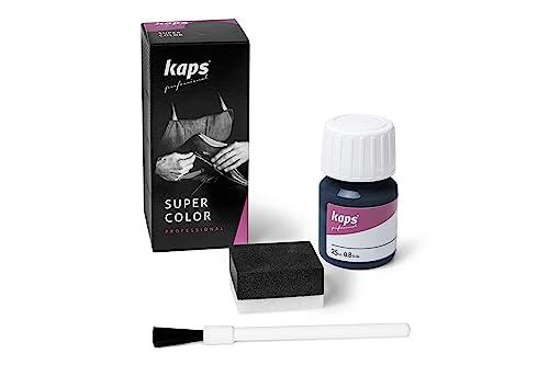 Tinte para Zapatos y Bolsos de Cuero y Textil con Esponja y Brocha, Kaps Super Color, 70 Colores (117 - azul marino)