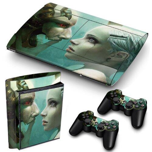 PS3 Super Slim Playstation - Funda protectora de PVC para consola, incluye 2 controladores/almohadillas, efecto de piel