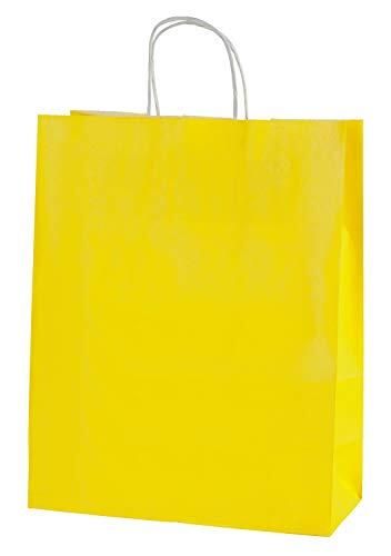 Thepaperbagstore 10 Bolsas De Papel De Colores, Reciclables Y Reutilizables, con Asas Retorcidas, Amarillo - Mediana 250x110x310mm