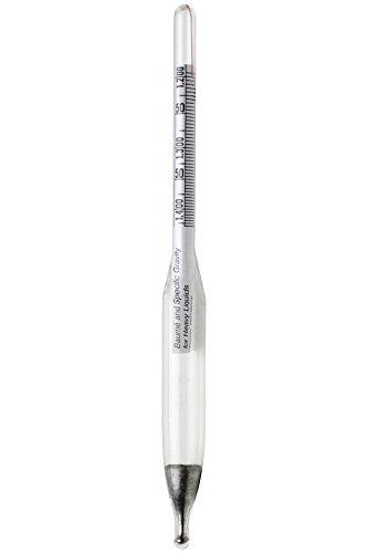 H-B DURAC 1.000/1.225 Gravedad específica y 0/25 grados Baume Hidrómetro de doble escala para líquidos más pesados que el agua (B61806-0800)