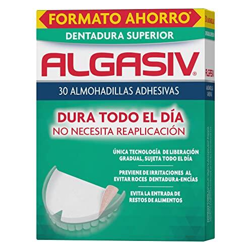 Algasiv Almohadillas Adhesivas Dentadura Superior 30 Unidades | Dura todo el día, protege las encías, sujeción fuerte tecnología de liberación gradual que se activa con la saliva