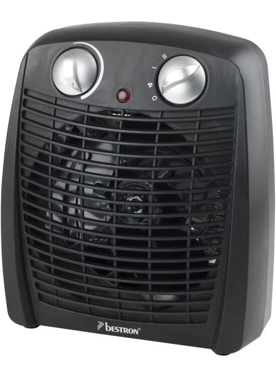 Bestron Calefactor, Termoventilador con 2 niveles de potencia, incl. protección antivuelco y contra sobrecalentamiento, para habitaciones de hasta 20 m², 2000 vatios, color: negro