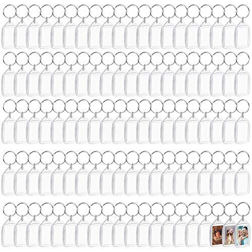 Kurtzy Llaveros de inserción de fotos en blanco (paquete de 100) – Cada llavero mide 5,4 x 3,4 cm – Llaveros acrílicos transparentes translúcidos para fotos de doble cara – Marcos de fotos pequeños