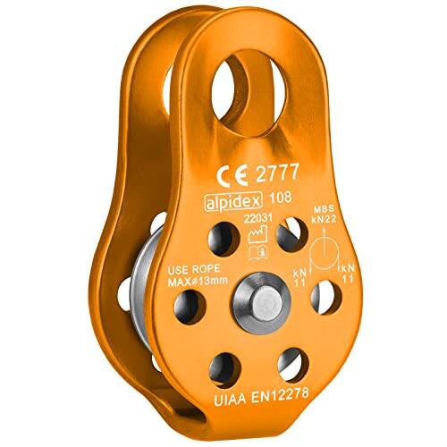 ALPIDEX Polea 22 kN | Polea Fija | Bloque de Polea | Norma EN12278 | Cuerdas de hasta 13 mm Diámetro | Polipasto de Cuerda | Sistema de Polea Cable, Color:Naranja