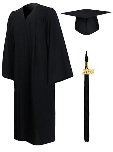 GraduationMall Toga y Birrete Graduacion Adulto 2026 con Borla Gorro Graduacion Unisex para Bacholr de Secundaria y Universidad Negro