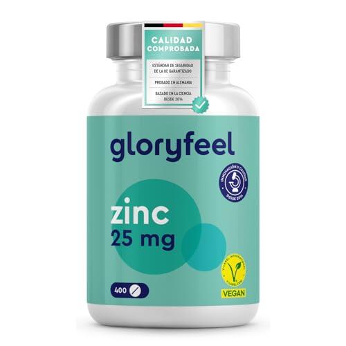 Zinc 25mg - 400 Tabletas (13 meses) - Favorece la piel, el cabello y las uñas - Gluconato de Zinc en Altas Dosis - Vegano, Probado en laboratorio y sin aditivos