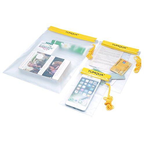 YUMQUA Bolsas Estancas Impermeables para Cámara, Teléfono móvil, Documento y Mapa, fit Canottaggio, Campeggio, Kayak, Canoa, Senderismo, 3 Piezas (Amarillo)