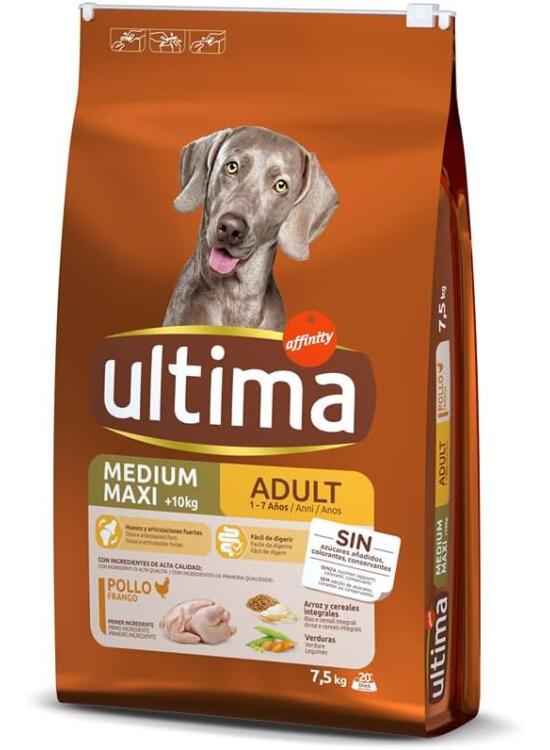 Ultima Medium-Maxi Adult Pollo, Comida seca para perros, 7,5kg