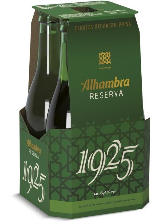 Alhambra - Reserva 1925 Cerveza Dorada Lager, 5.4% Volumen de Alcohol - Pack de 4 x 33 cl